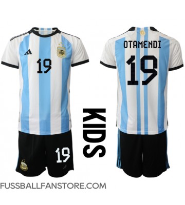 Argentinien Nicolas Otamendi #19 Replik Heimtrikot Kinder WM 2022 Kurzarm (+ Kurze Hosen)
